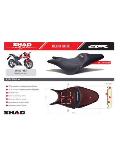 asiento confort shad para moto honda cbr 600f 2011 2012 shh0b6201