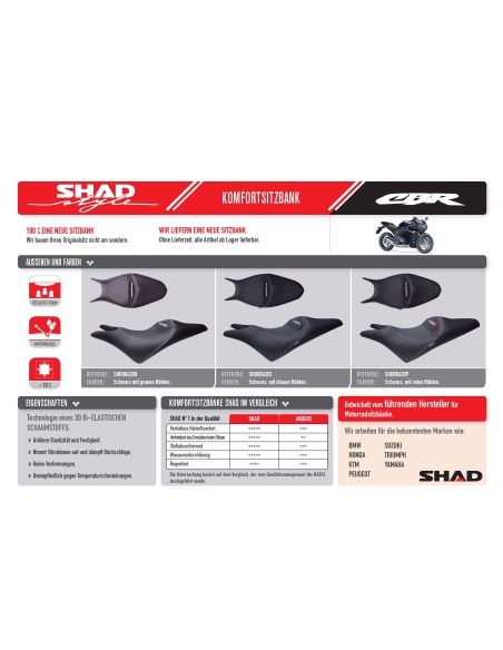 asiento confort shad para moto honda cbr 600f 2011 2012 shh0b6201
