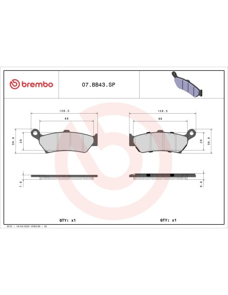 Pastillas de freno Brembo 07BB43SP | Motoauto