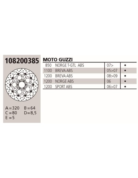 Disco BREMBO Genuine  GUZZI BREVA 1.0 108200385 | Motoauto