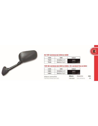 ESPEJO YAMAHA R-6  03-06  R1 03 IZDO FAR5481 | Motoauto