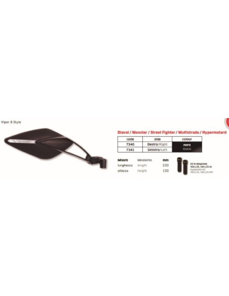 ESPEJO IZDO VIPER N.8STYLE NEGRO  (230mm) FAR7341 | Motoauto