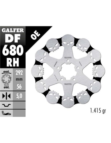 Disco GALFER Wave Skull Design Fixed DF680RH | Motoauto