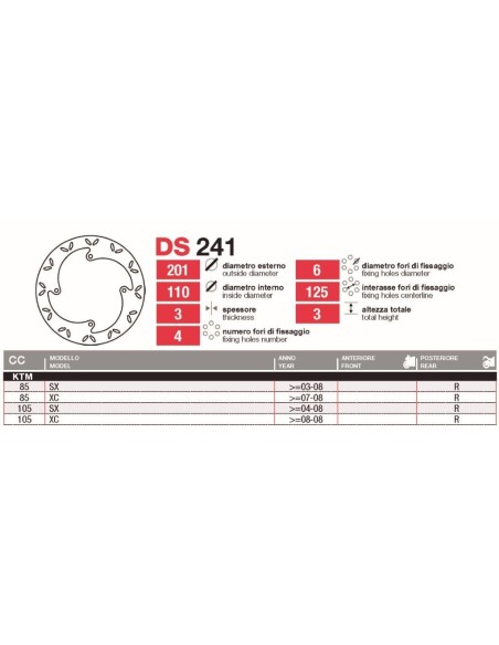 Discos De Freno Tras Ktm 85-105 Sx-Xc DS241 | Motoauto